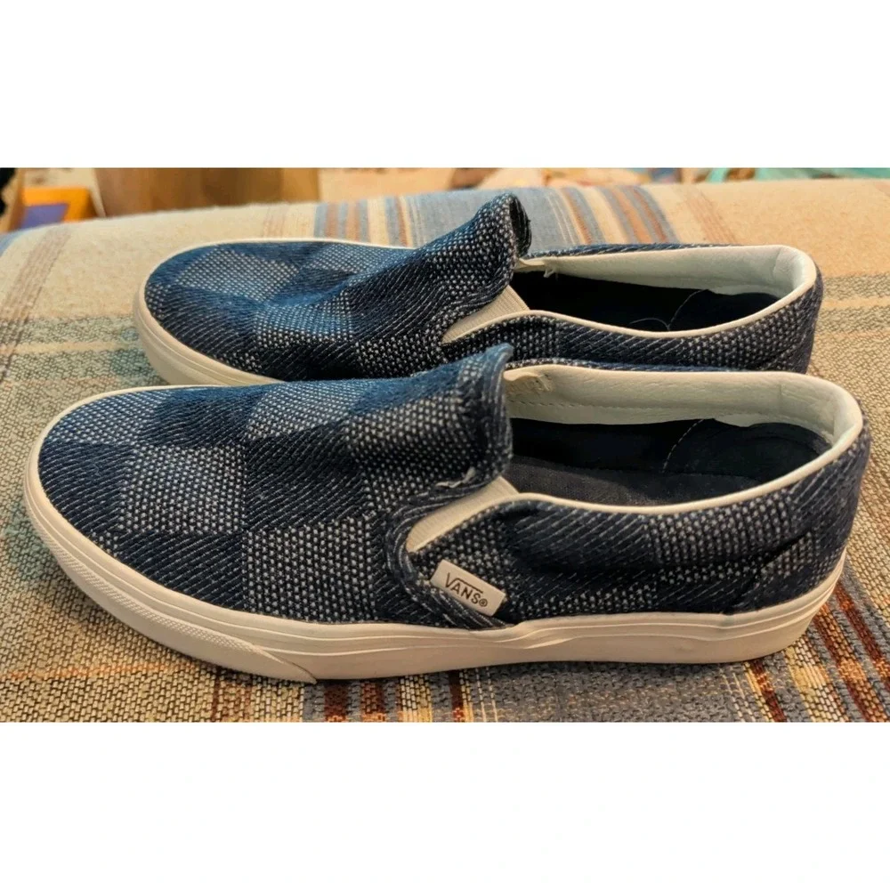 Unisex VANS DENIM CHECKERBOARD SLIP-ON Navy Blue (VN0A2Z41NVY) Size M 7.5 W 9